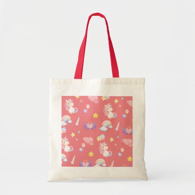Cute pink sweet unicorn rainbow balloon Pattern  Tote Bag (Front)