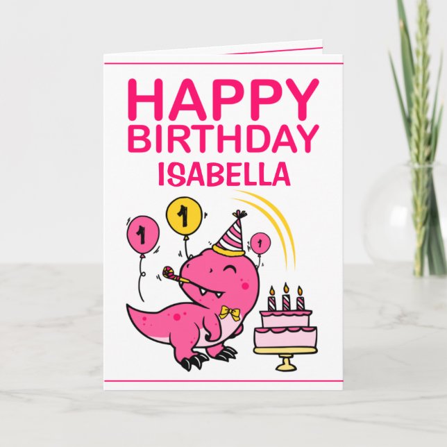 Cute Pink T-Rex Dino Granddaughter 1st Birthday Card (Front)