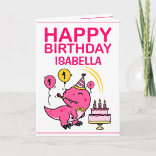 Cute Pink T-Rex Dino Granddaughter 1st Birthday Card