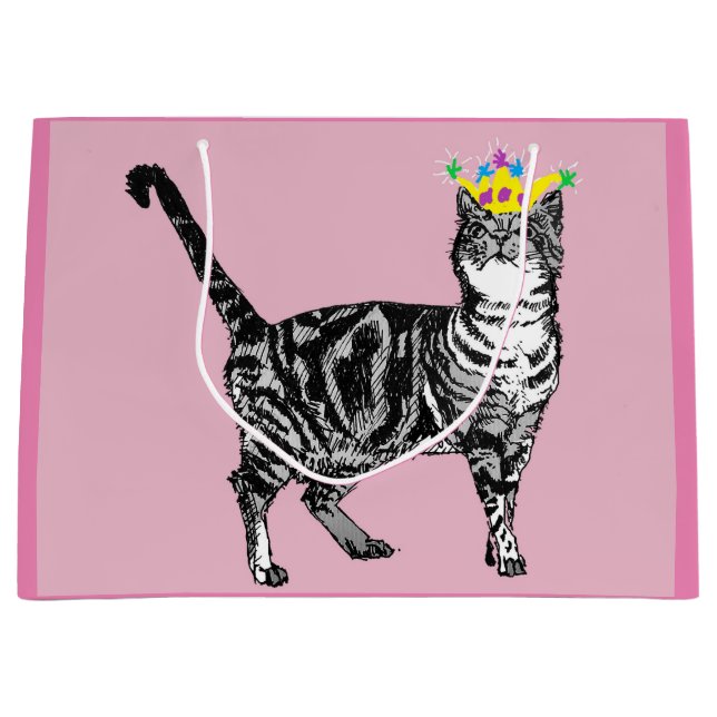 Cute Pink Tabby Cat Cats Art Gift Bag (Front)
