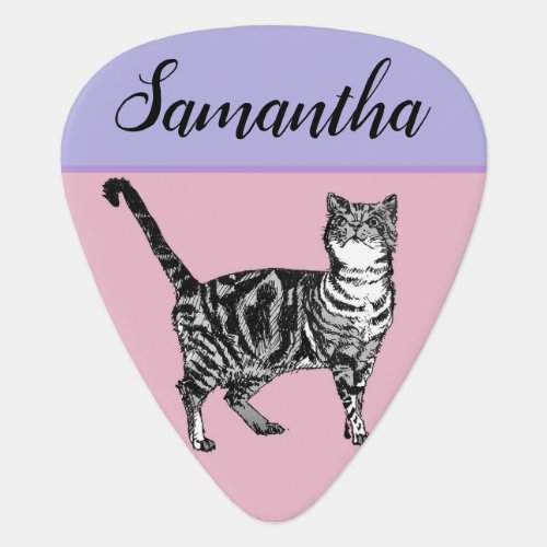 Cute Pink Tabby Cat Cats Girls Guitar Pick