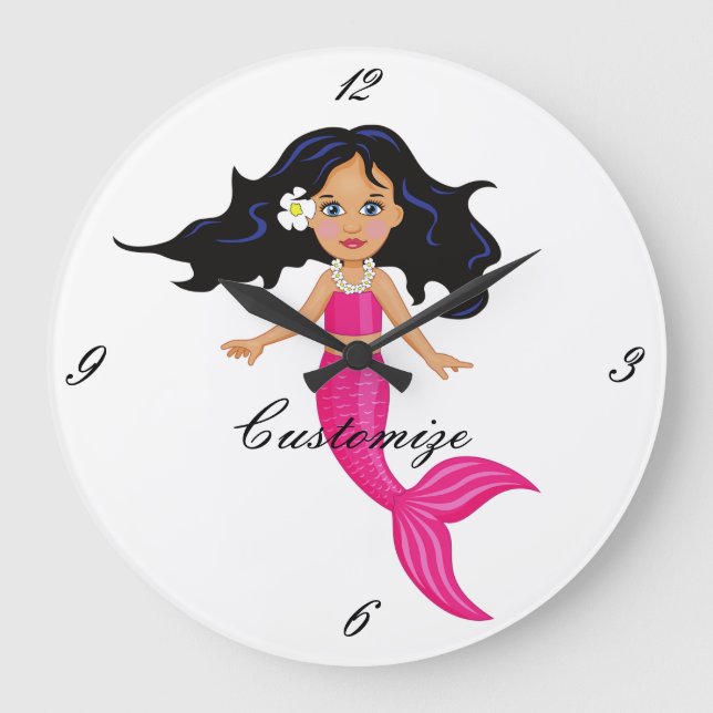 Cute Pink-tailed Mermaid Thunder_Cove Large Clock (Front)