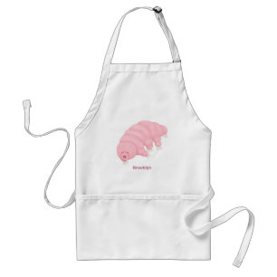 Cute pink tardigrade water bear cartoon  adult apron
