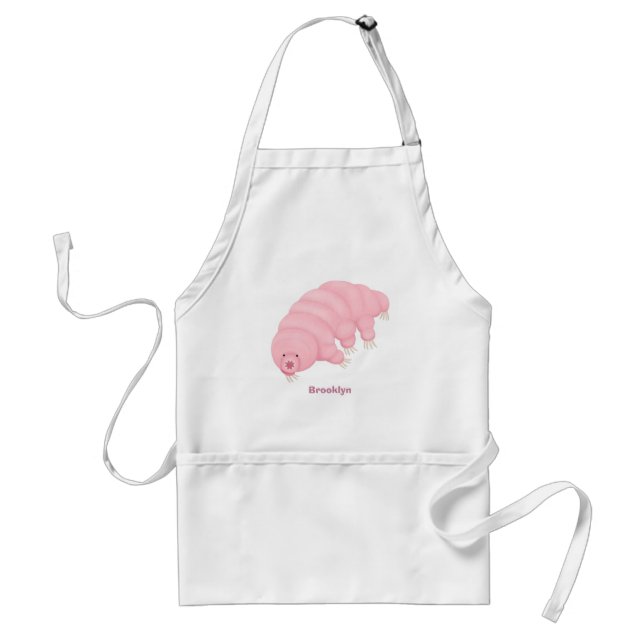 Cute pink tardigrade water bear cartoon  adult apron (Front)