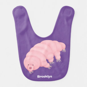 Cute pink tardigrade water bear cartoon baby bib