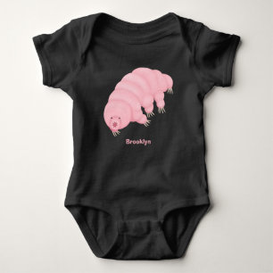 Cute pink tardigrade water bear cartoon  baby bodysuit