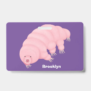 Cute pink tardigrade water bear cartoon badge