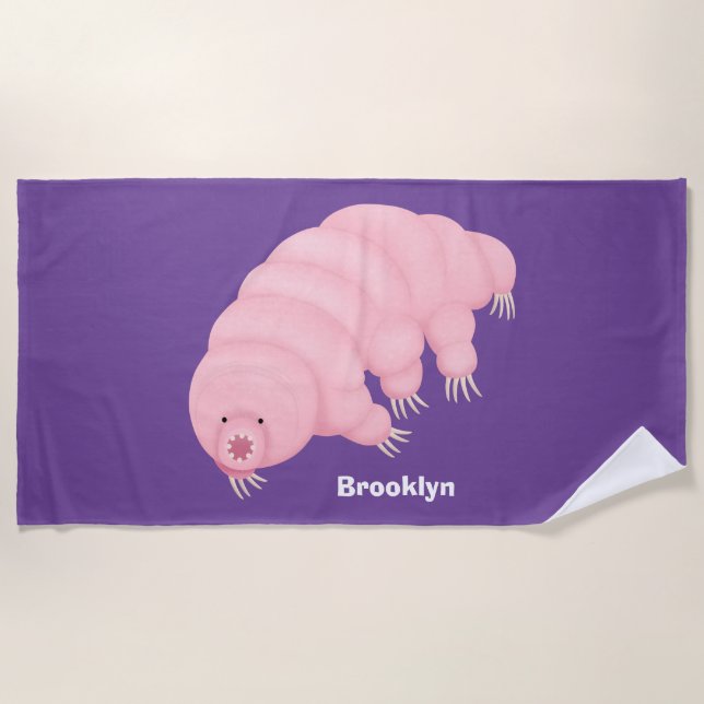 Cute pink tardigrade water bear cartoon  beach towel (Front)