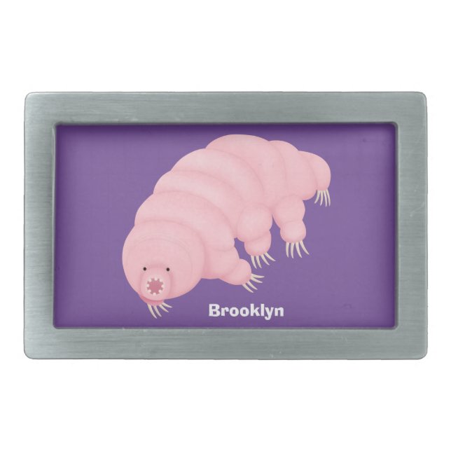 Cute pink tardigrade water bear cartoon belt buckle (Front)