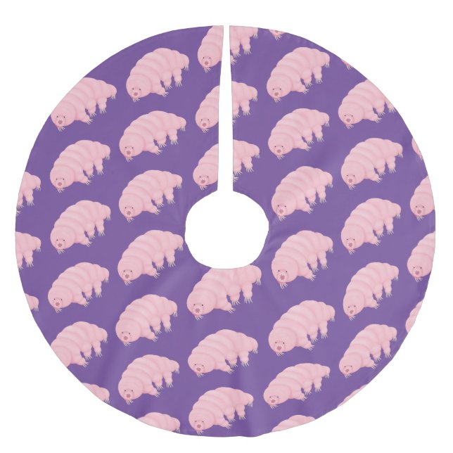 Cute pink tardigrade water bear cartoon brushed polyester tree skirt (Front)