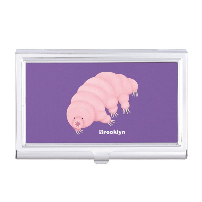 Cute pink tardigrade water bear cartoon  business card case (Front)
