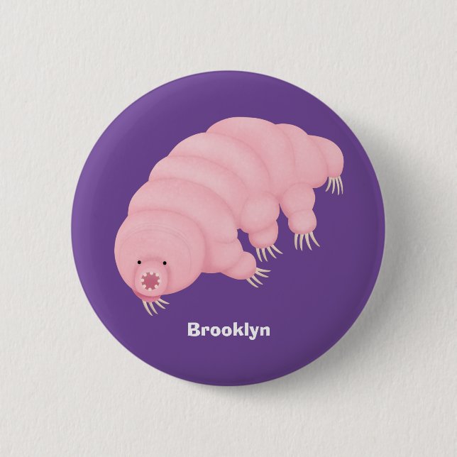 Cute pink tardigrade water bear cartoon button (Front)
