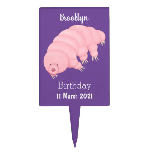 Cute pink tardigrade water bear cartoon cake topper