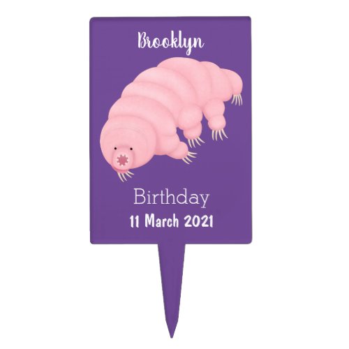 Cute pink tardigrade water bear cartoon  cake topper