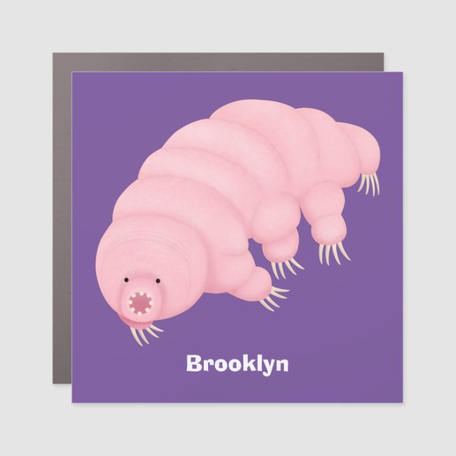 Cute pink tardigrade water bear cartoon car magnet (Front)