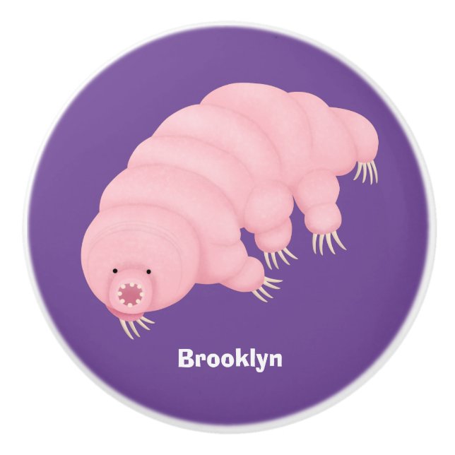 Cute pink tardigrade water bear cartoon  ceramic knob (Front)