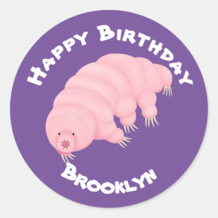 Cute pink tardigrade water bear cartoon classic r round sticker
