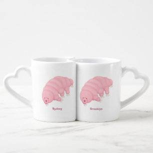 Cute pink tardigrade water bear cartoon coffee mug set