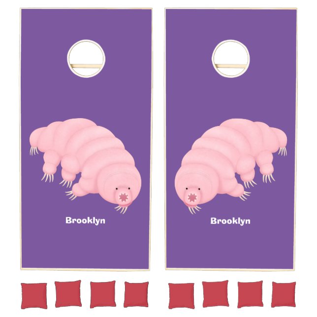 Cute pink tardigrade water bear cartoon  cornhole set (Set)