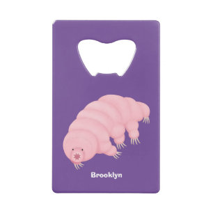 Cute pink tardigrade water bear cartoon credit card bottle opener