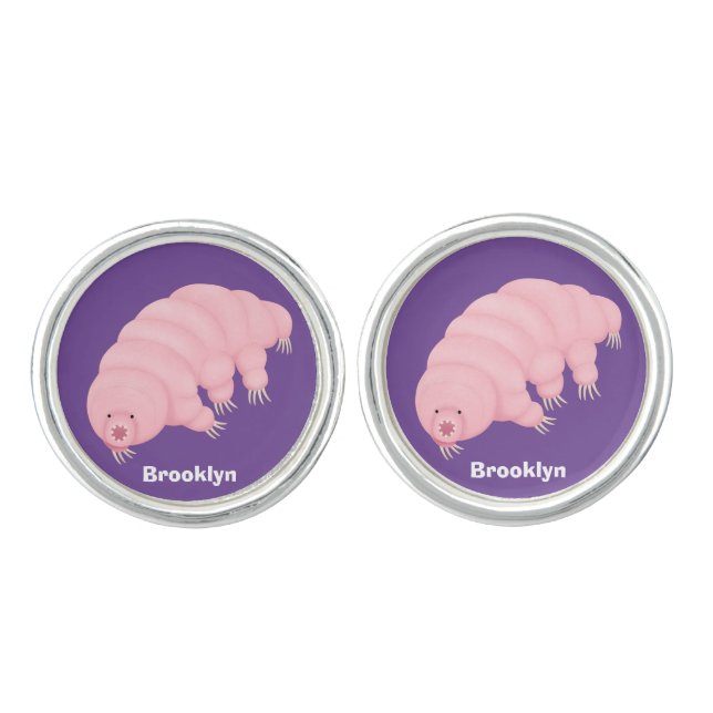 Cute pink tardigrade water bear cartoon  cufflinks (Front)