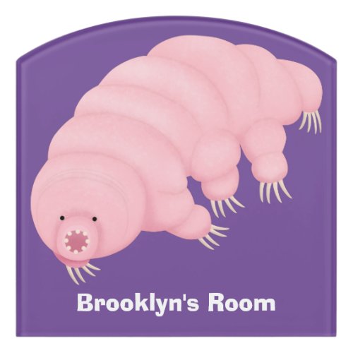 Cute pink tardigrade water bear cartoon door sign