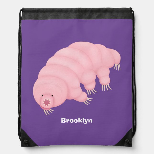 Cute pink tardigrade water bear cartoon  drawstring bag (Front)