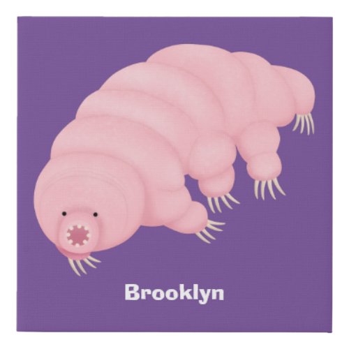 Cute pink tardigrade water bear cartoon faux canvas print