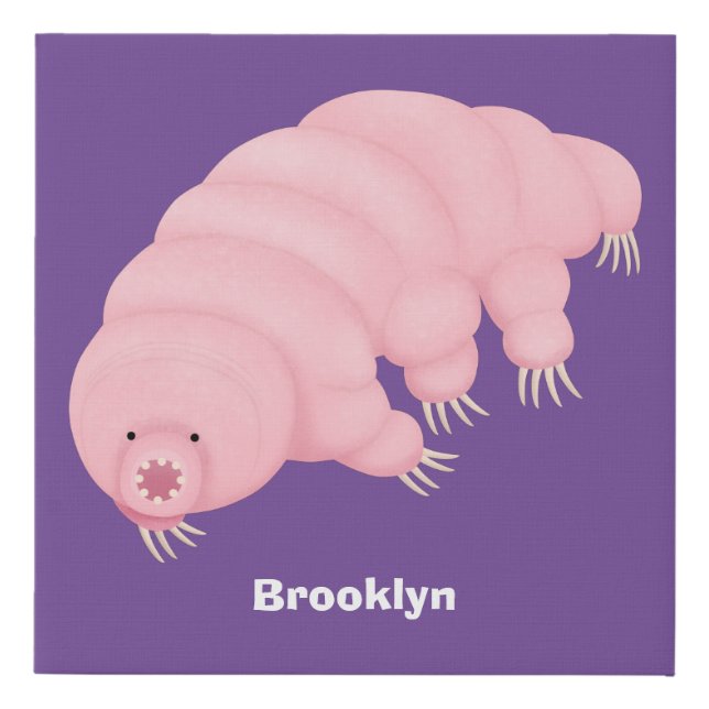 Cute pink tardigrade water bear cartoon faux canvas print (Front)