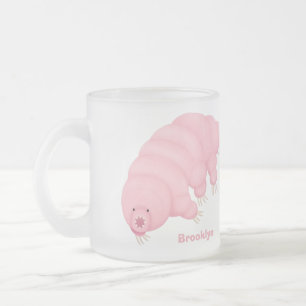 Cute pink tardigrade water bear cartoon frosted glass coffee mug