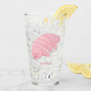 Cute pink tardigrade water bear cartoon glass