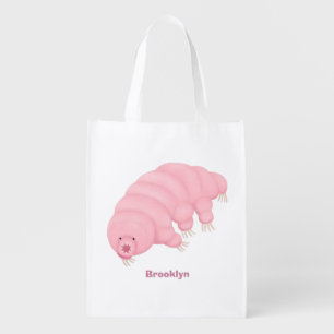 Cute pink tardigrade water bear cartoon grocery bag
