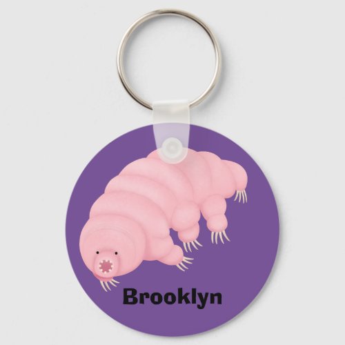 Cute pink tardigrade water bear cartoon keychain