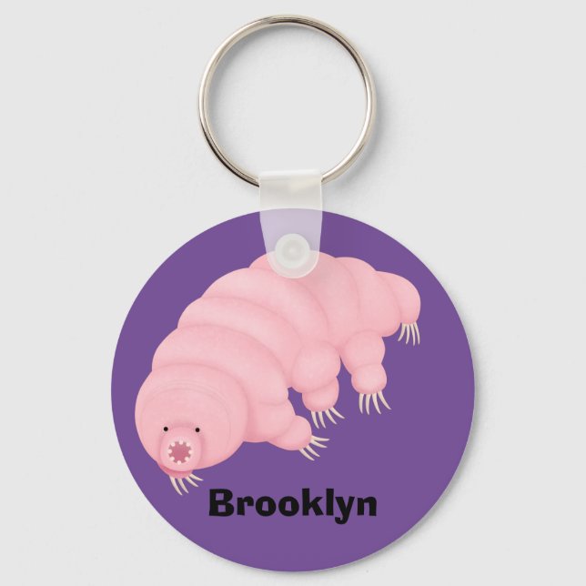 Cute pink tardigrade water bear cartoon keychain (Front)
