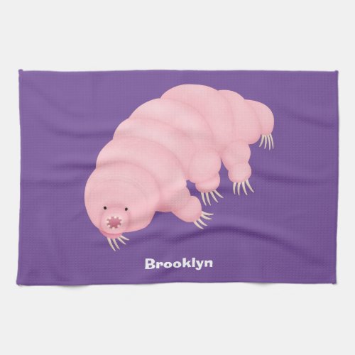 Cute pink tardigrade water bear cartoon kitchen towel