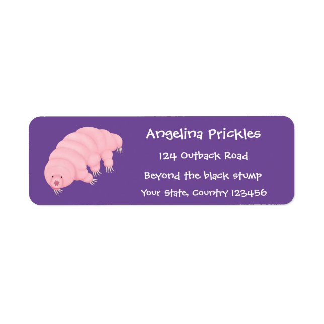 Cute pink tardigrade water bear cartoon label (Front)
