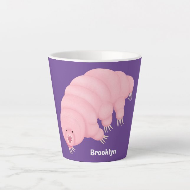 Cute pink tardigrade water bear cartoon latte mug (Front)