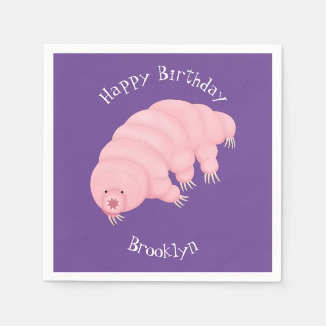 Cute pink tardigrade water bear cartoon napkins (Front)