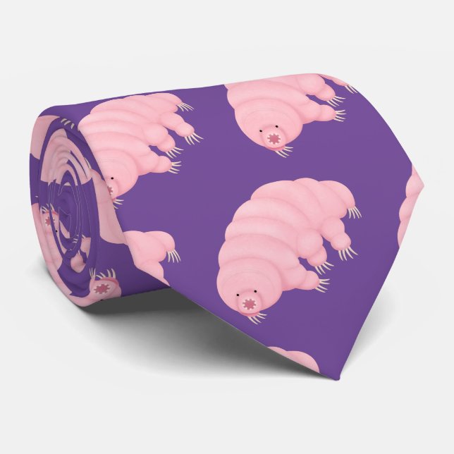 Cute pink tardigrade water bear cartoon neck tie (Rolled)