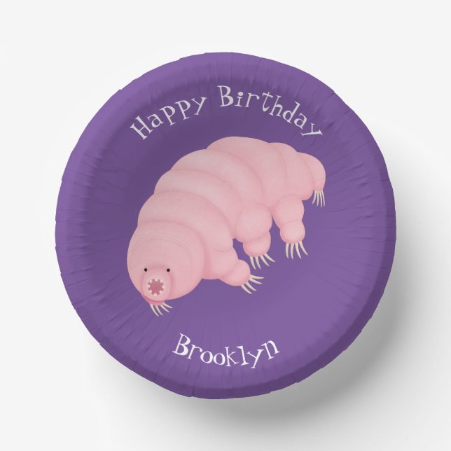 Cute pink tardigrade water bear cartoon paper bowls (Front)