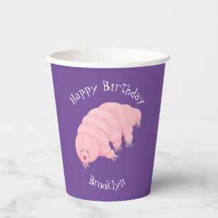 Cute pink tardigrade water bear cartoon paper cups