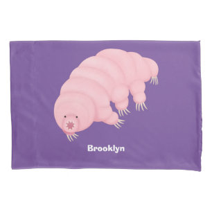 Cute pink tardigrade water bear cartoon pillow case