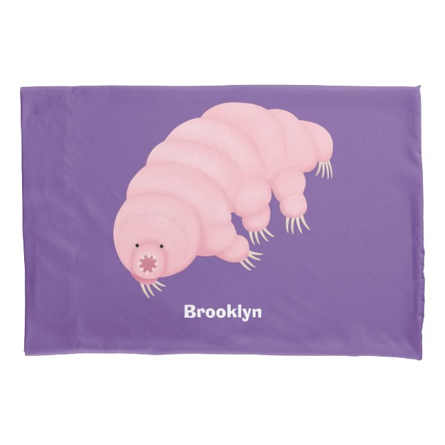 Cute pink tardigrade water bear cartoon pillow case (Front)
