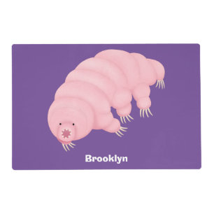 Cute pink tardigrade water bear cartoon placemat