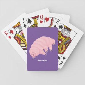 Cute pink tardigrade water bear cartoon playing cards
