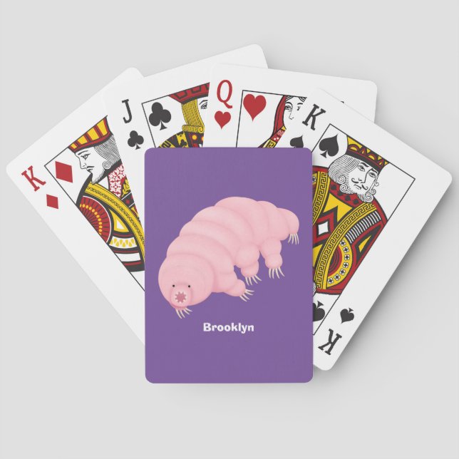 Cute pink tardigrade water bear cartoon poker cards (Back)