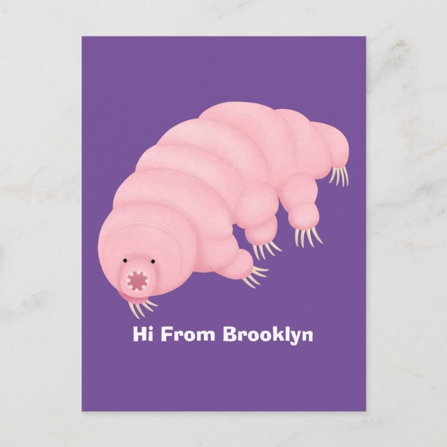 Cute pink tardigrade water bear cartoon postcard (Front)