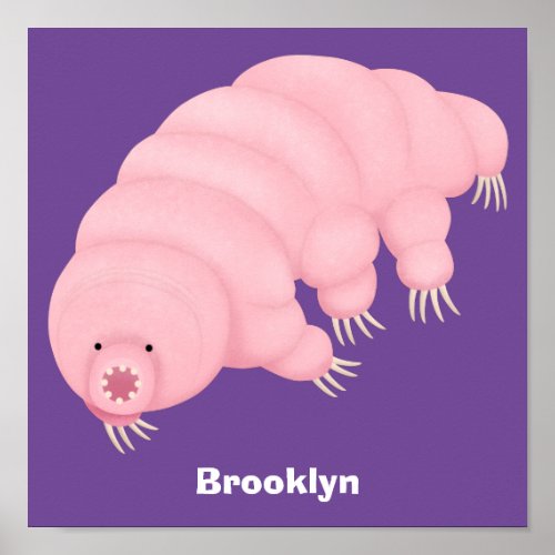 Cute pink tardigrade water bear cartoon poster