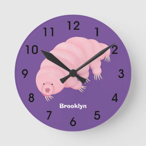 Cute pink tardigrade water bear cartoon round clock