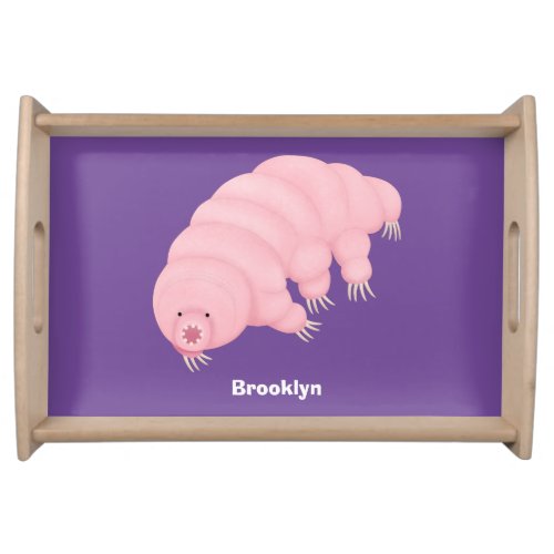 Cute pink tardigrade water bear cartoon serving tray